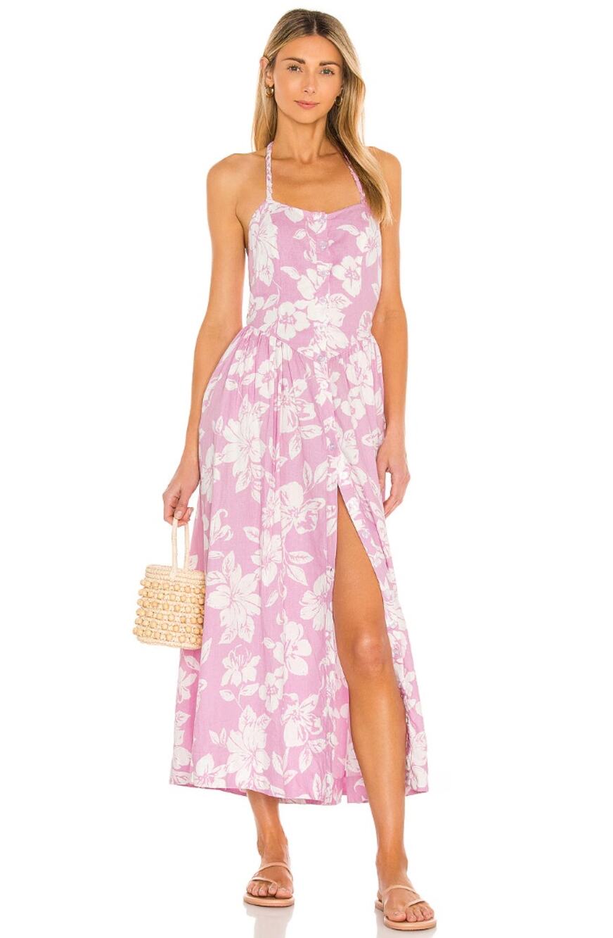 Free People The Perfect Sundress Midi Linen Blend Floral Light Combo Large